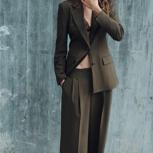 Zara Green Low Rise Wide-Leg Trousers and Blazer